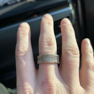 Solid 10k Yellow Gold Wide All Natural Diamond Band Unisex Size 10.5
